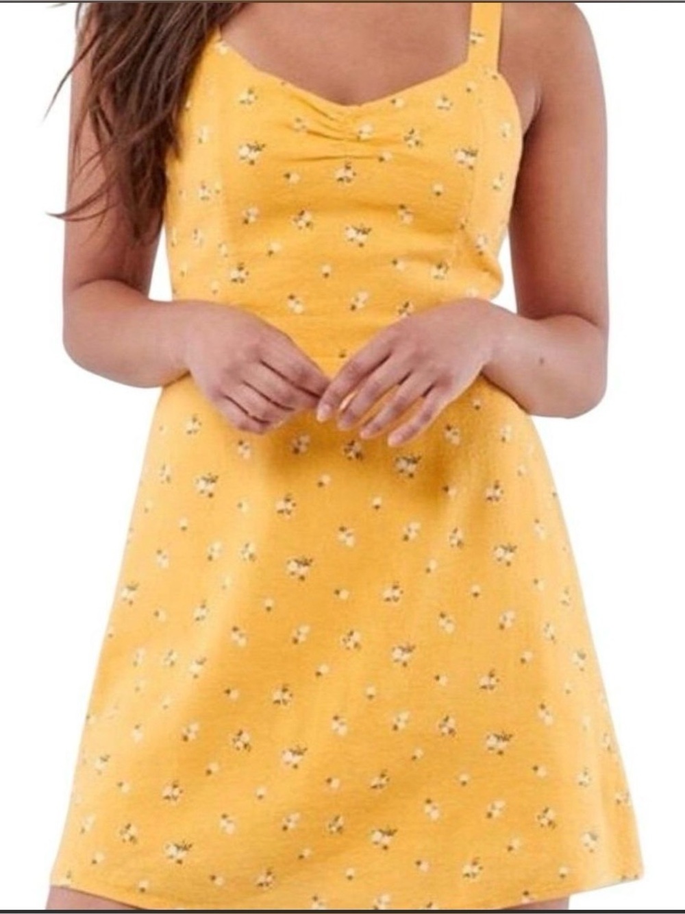 Hollister Yellow Floral Tie Back Sleeveless Dress with Adjustable Straps